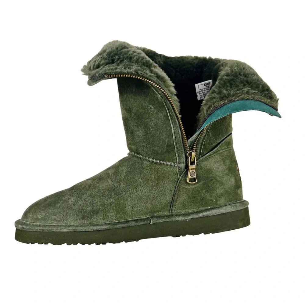 Lama Olive Green Suede Fur Lined Boot Size 8